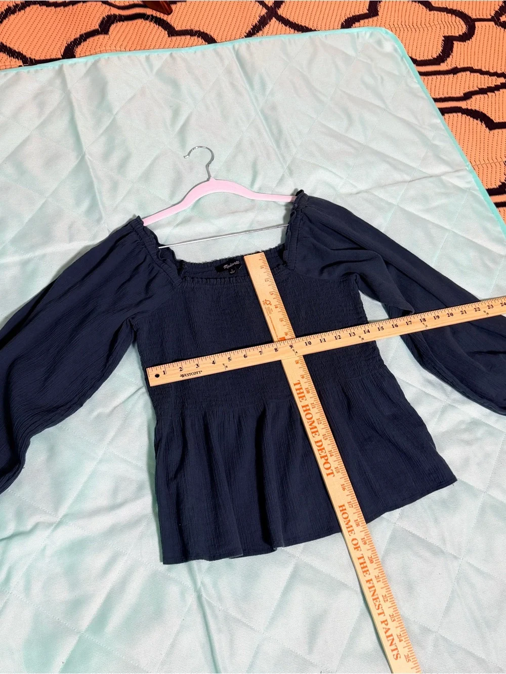 Madewell‎ Teal Smocked Square-Neck Peplum Blouse prairie, boho, whimsical